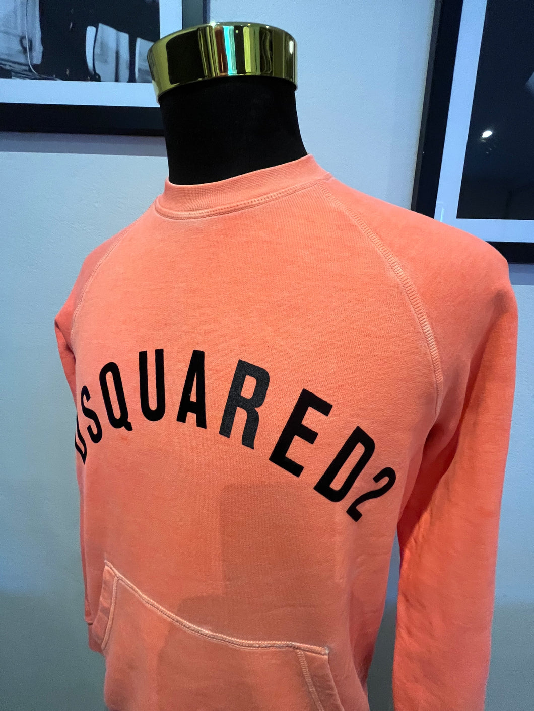 Dsquared2 100% Cotton Orange Sweater Size Small with Front Pocket Made in Italy