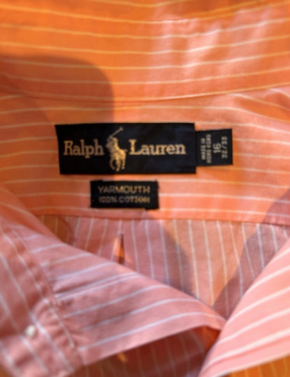 Ralph Lauren 100% Cotton Pink White Striped Shirt Classic Fit Size 16 Large