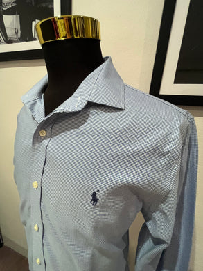 Ralph Lauren 100% Stretch Cotton Slim Fit Blue Check Shirt Size Large