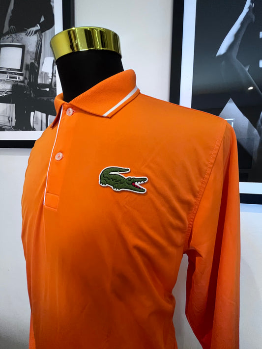 Lacoste Vintage Australian Open Mens Orange Long Sleeve Polo Size 5 L