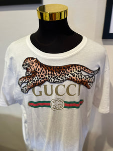 Gucci 100% Cotton Logo Embroidered & Print Tee Size L Made in Italy