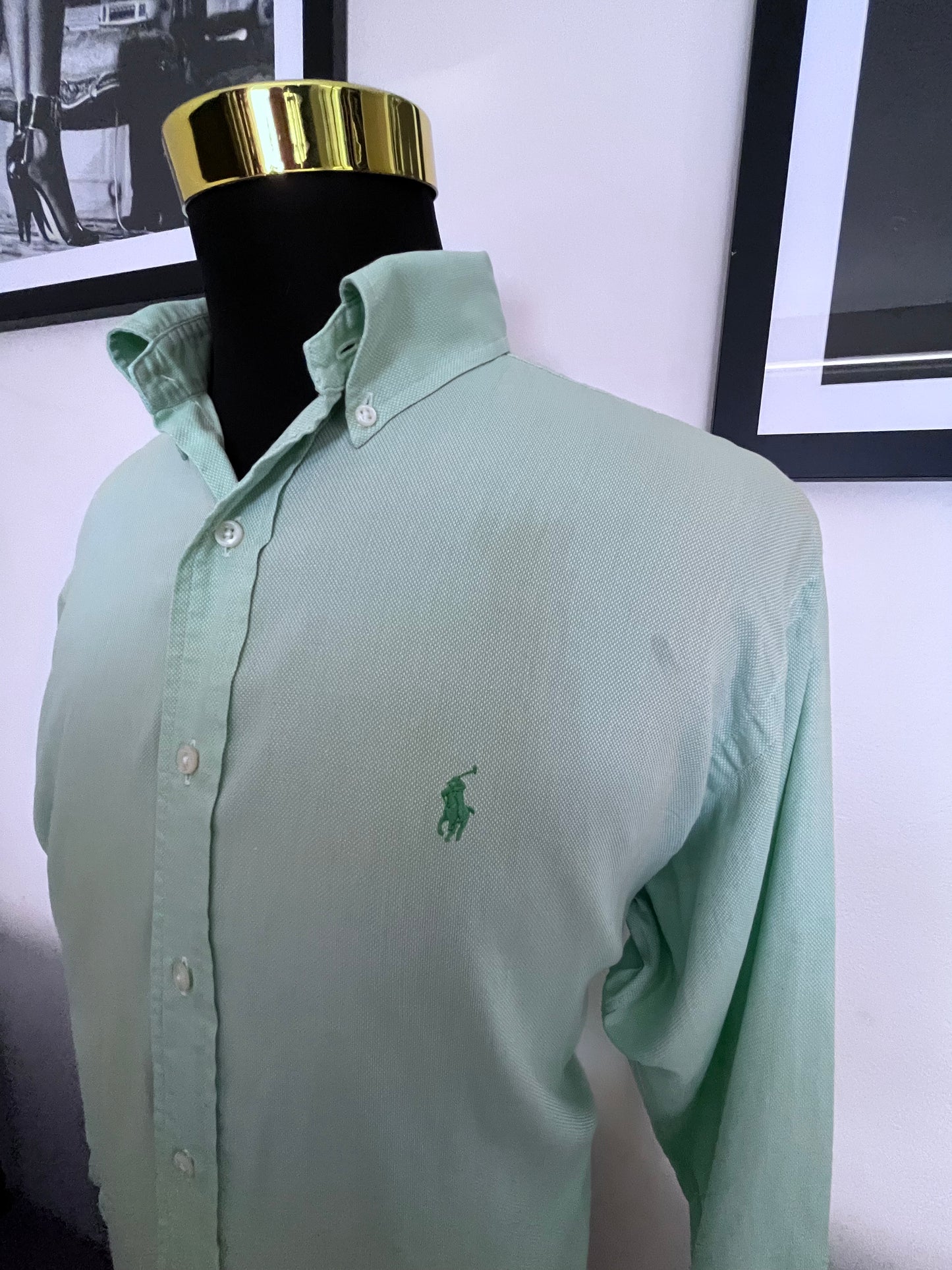 Ralph Lauren 100% Cotton Green Button Down Shirt Size L Classic Fit, Fits L to XL