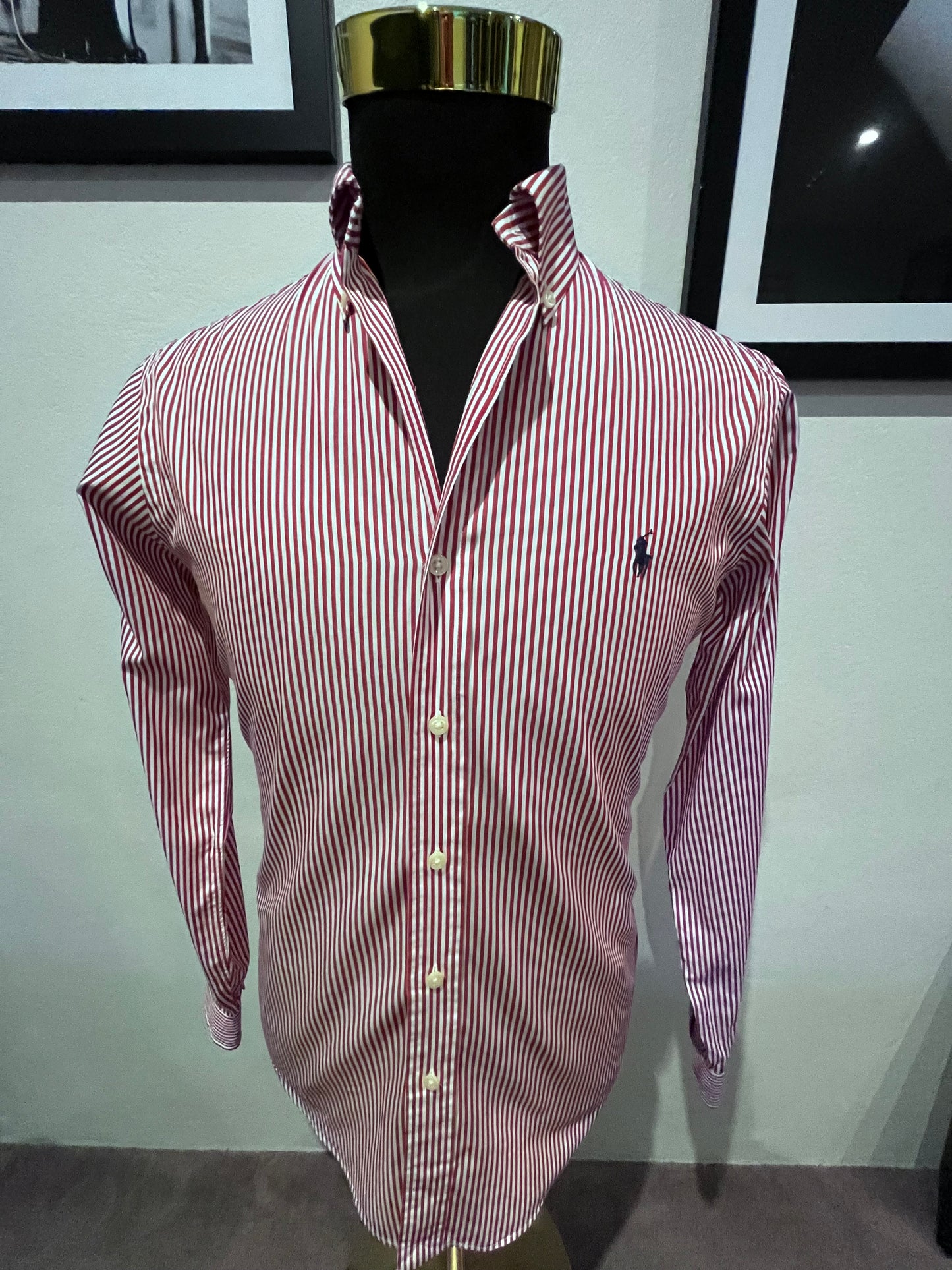 Ralph Lauren 100% Cotton Red White Stripe Shirt Size S Size Classic Fit