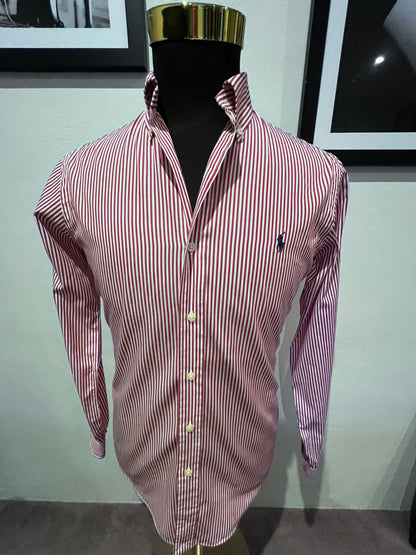 Ralph Lauren 100% Cotton Red White Stripe Shirt Size S Size Classic Fit