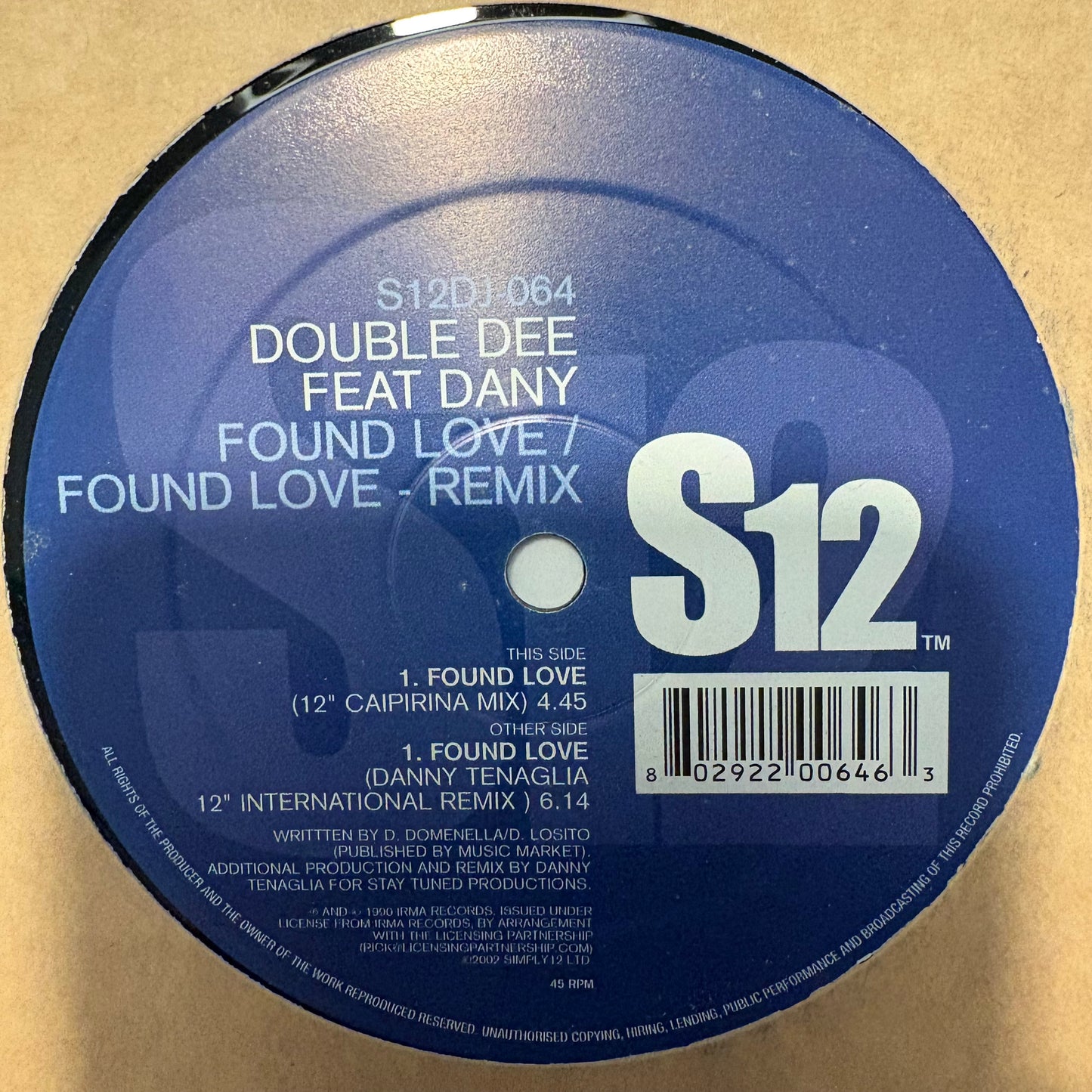Double Dee Feat Dany “Found Love” 2 Version 12inch vinyl record