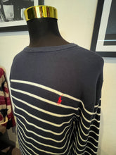 Load image into Gallery viewer, Polo Ralph Lauren 100% Cotton Blue White Stripe Waffle Sweater Size XL