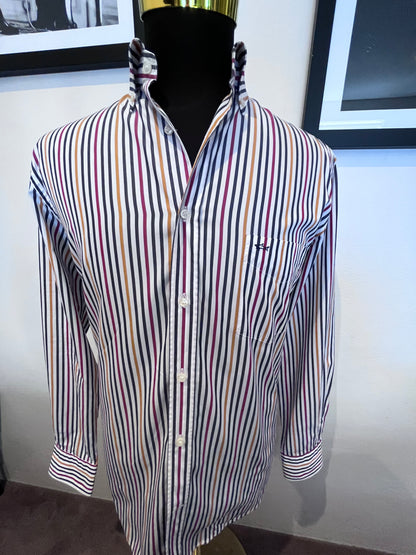 Paul & Shark 100% Cotton Yellow Blue Stripe Shirt Size 39 M to L Classic Fit Button Down Collar