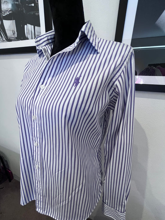 Ralph Lauren Women’s 100% Cotton Purple White Stripe Shirt Slim Fit Size 10