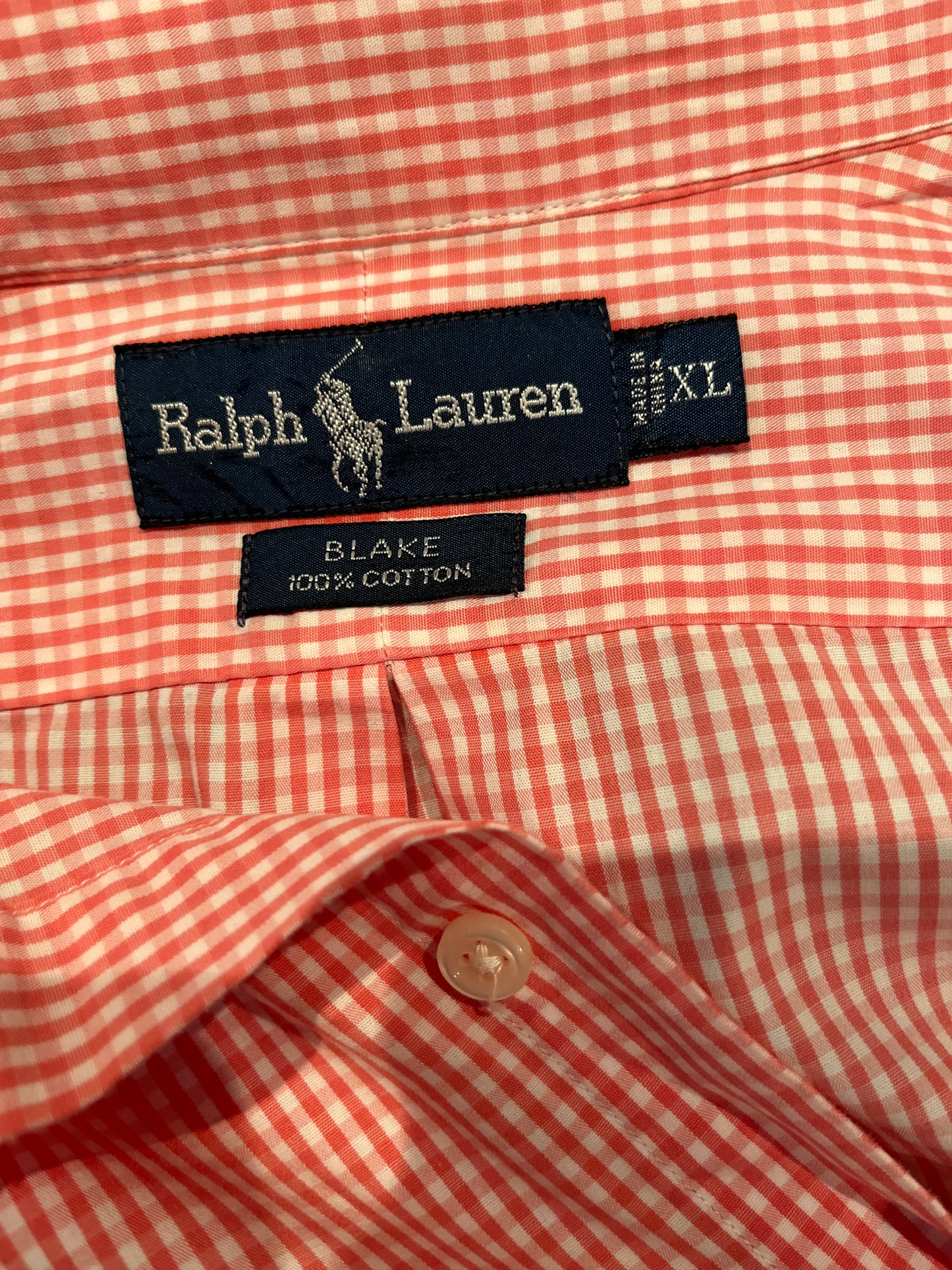 Ralph Lauren 100% Blake Cotton Orange Check Shirt Size XL