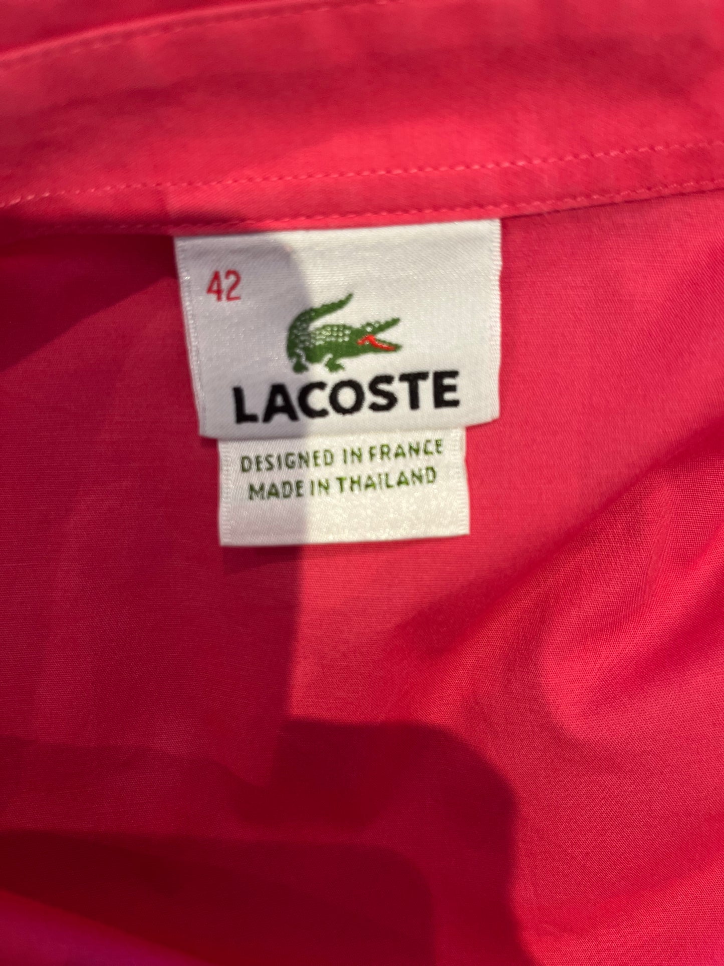 Lacoste Women’s 100% Cotton Pink Shirt Slim Fit Size 42