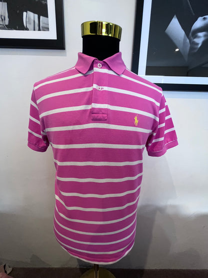 Ralph Lauren Polo, 100% Cotton Pink White Stripe Polo Shirt Size Medium