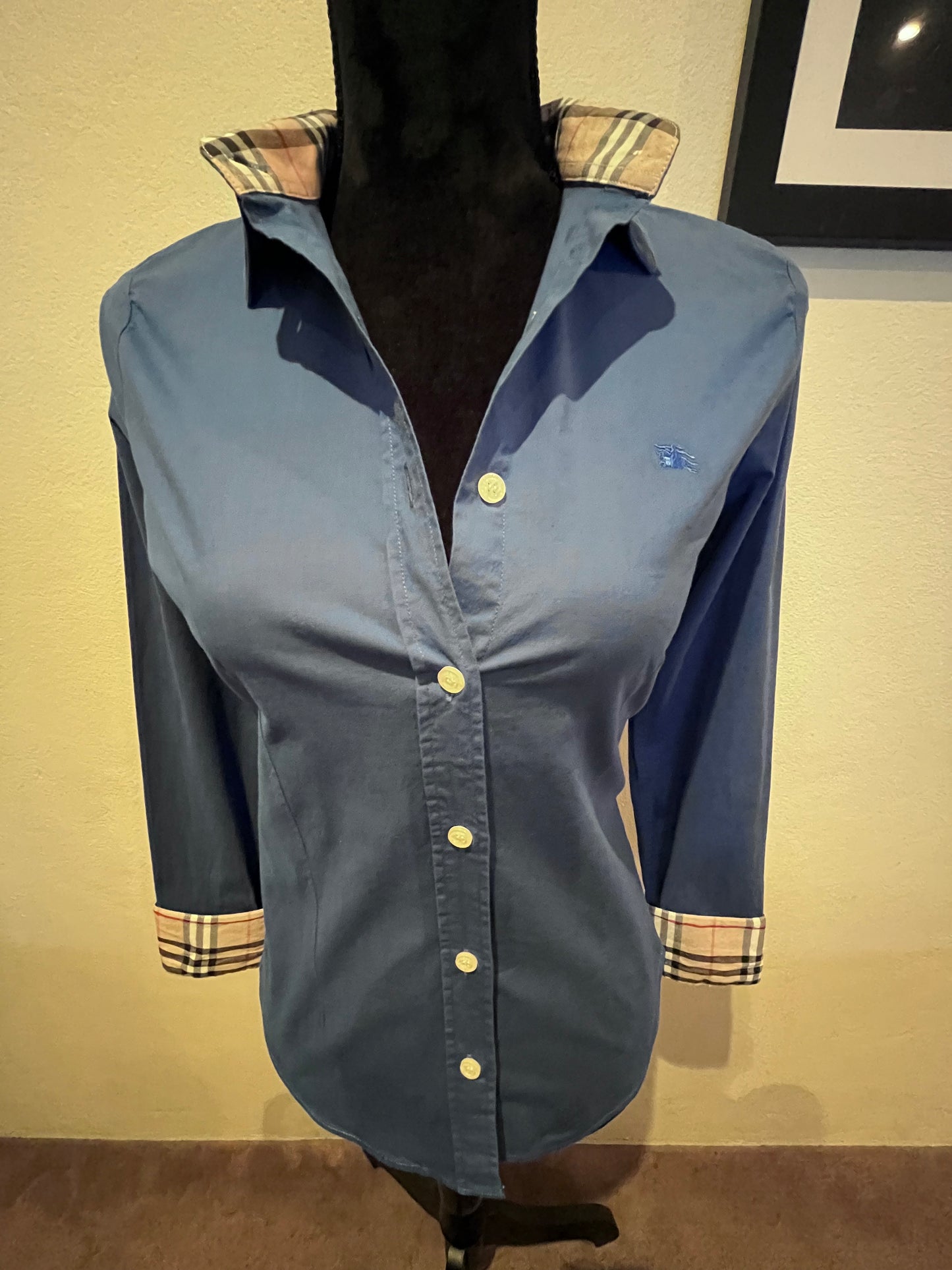 Burberry Women’s 100% Cotton Blue / Burberry Check Shirt Size 40 Small
