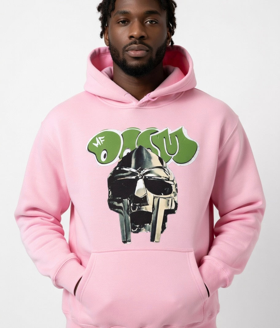 MF DOOM Fleece Pink Metal Face Hoodie Chest Logo Size Large