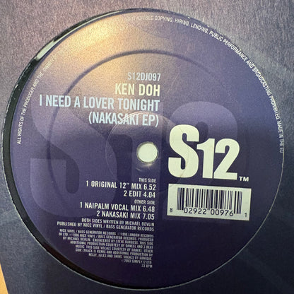 Ken Doh “I Need A Love Tonight” Nakasaki EP 4 Version 12inch Vinyl Record