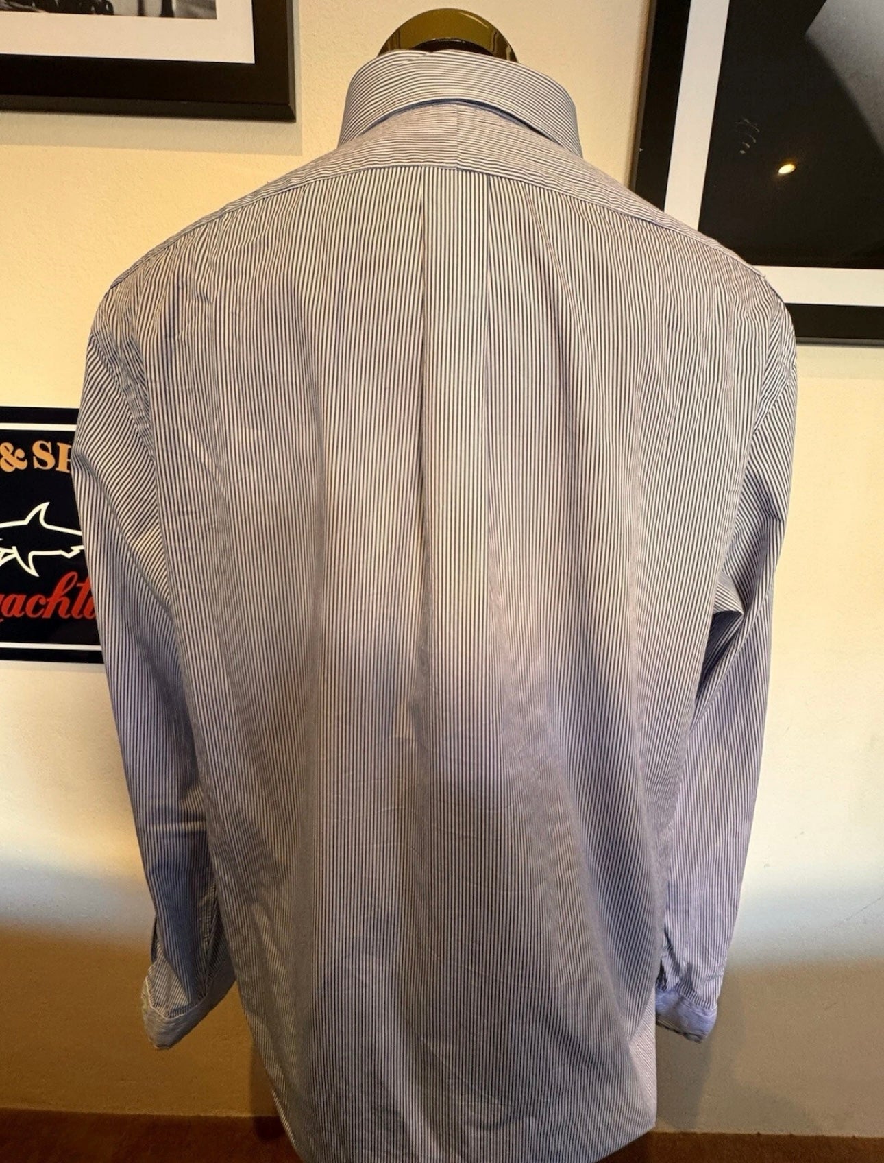 Ralph Lauren 100% Cotton Blue White Striped Classic Fit Size Large Button Down