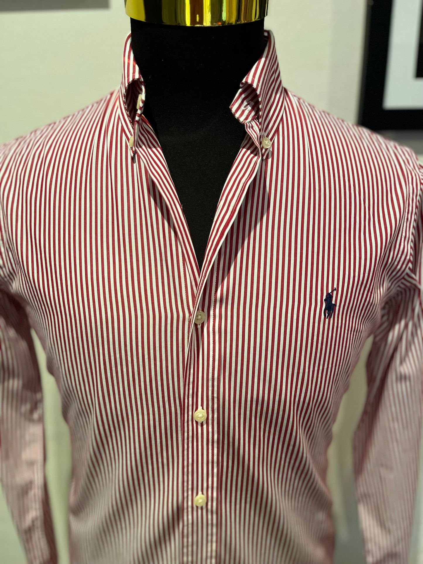 Ralph Lauren 100% Cotton Red White Stripe Shirt Size S Size Classic Fit
