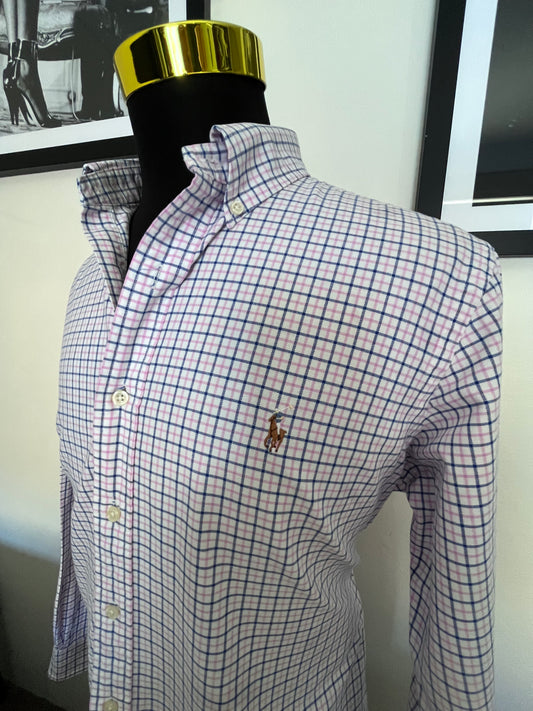 Ralph Lauren 100% Cotton Pink / White Check Size L Classic Fit
