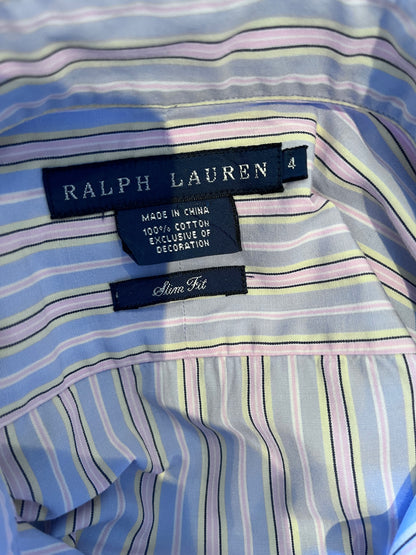 Ralph Lauren Women’s 100% Cotton Pink Blur Stripe Shirt Slim Fit Size 4