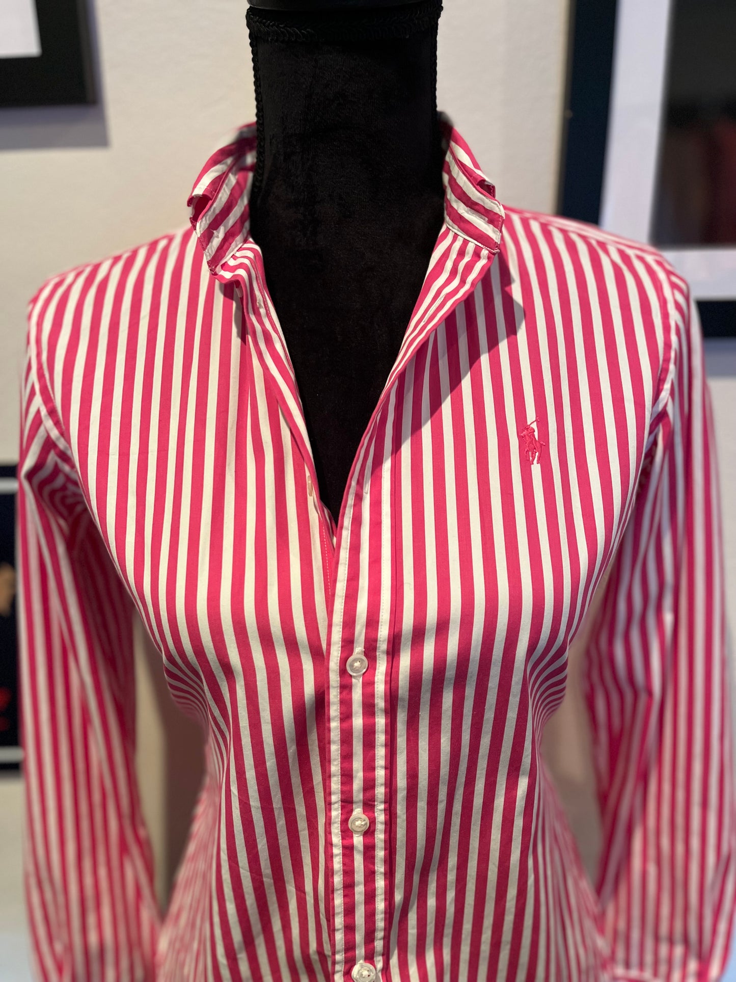 Ralph Lauren Women’s 100% Cotton Pink White Striped Shirt Slim Fit Size 6