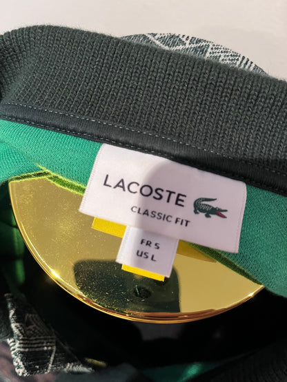 Lacoste 100% Cotton Green White Pattern Print Polo Shirt Size US Large Classic Fit