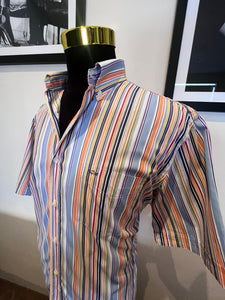 Paul & Shark 100% Cotton Stripe Shirt Size 42 Large Made in Italy Button Down Collar