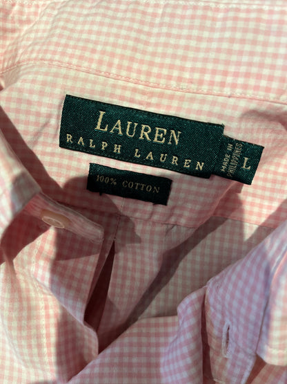 Lauren Ralph Lauren Men’s 100% Cotton White Pink Gingham Big Fit Shirt Size L Fits more like an XXL
