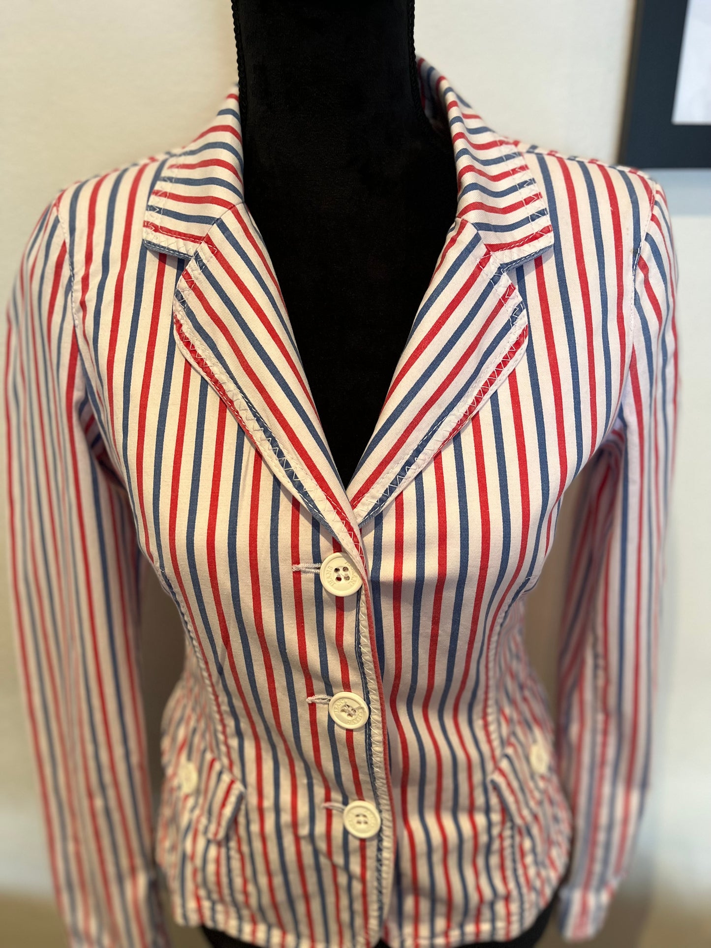Armani 100% Cotton Women’s Pin Stripe Fitted Jacket Size 40 Small Slim Fit
