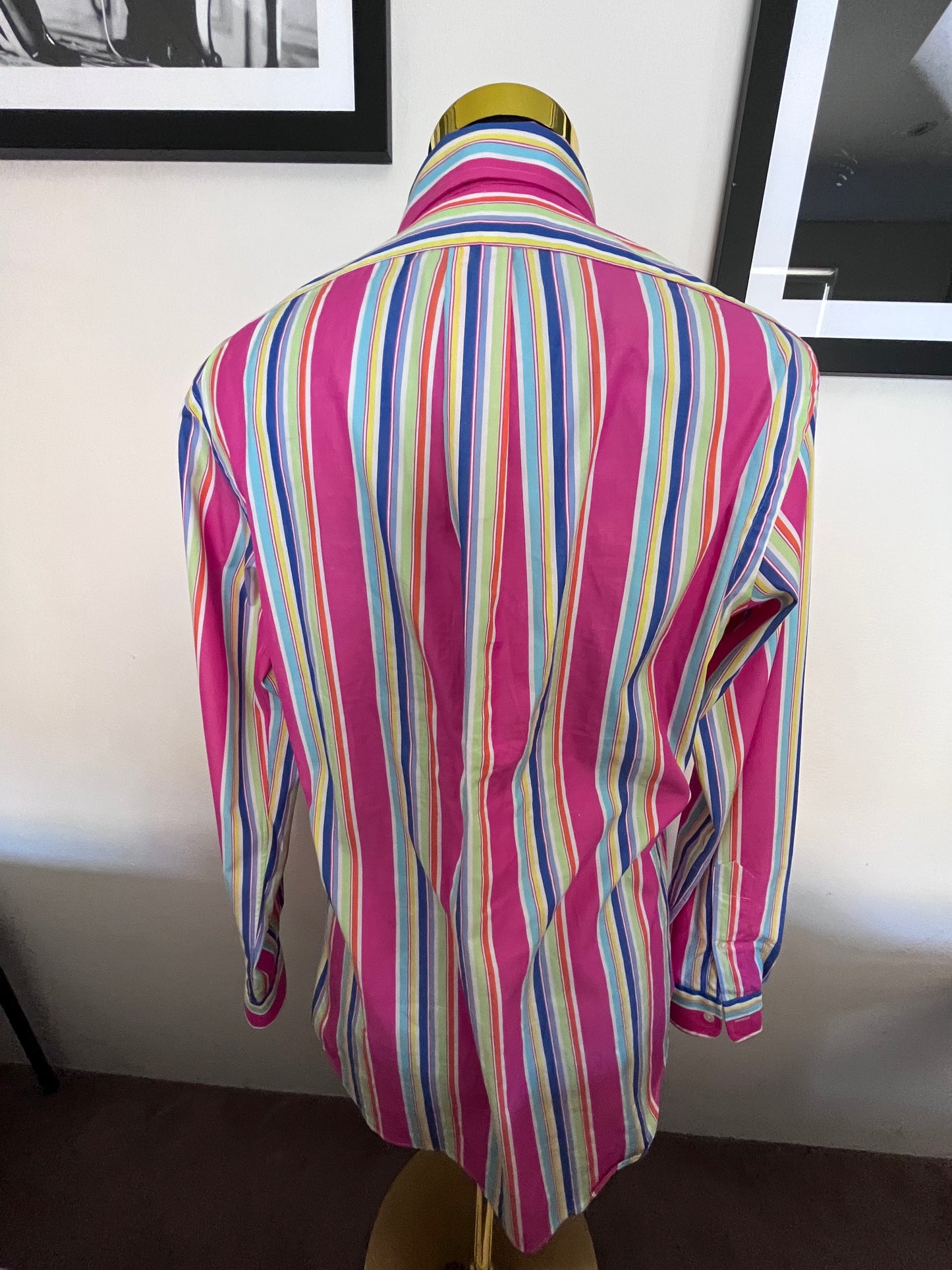 Ralph Lauren 100% Cotton Shirt Multi Colour Stripe Size Medium