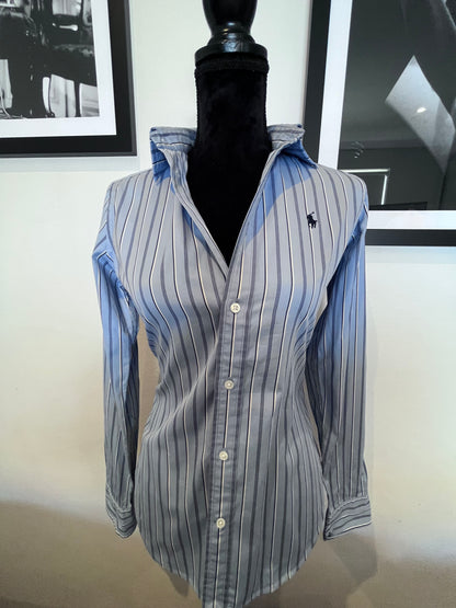 Ralph Lauren Women’s 100% Cotton Blue White Stripe Shirt Slim Fit Size 4