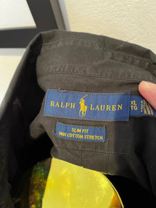 Ralph Lauren 100% Stretch Cotton Black Slim Fit Shirt Size XL fits more like a Large
