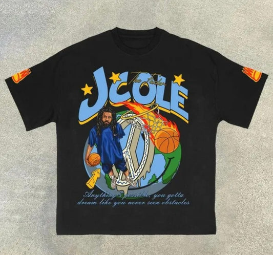 J Cole 100% Cotton Black Chest Logo Print T Shirt Size Large Hip Hop Tee