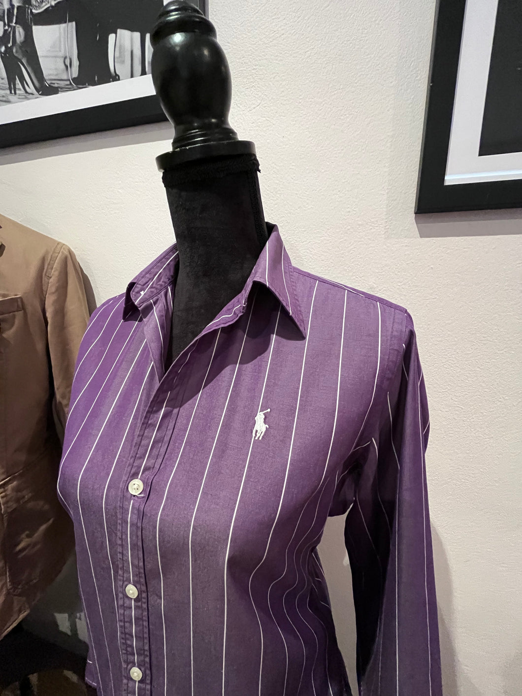 Ralph Lauren Golf Women’s 100% Cotton Purple White Stripe Shirt Size 8