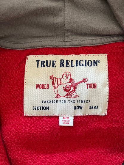 True Religion 100% Cotton Logo Embroidered Red Hoodie Size M