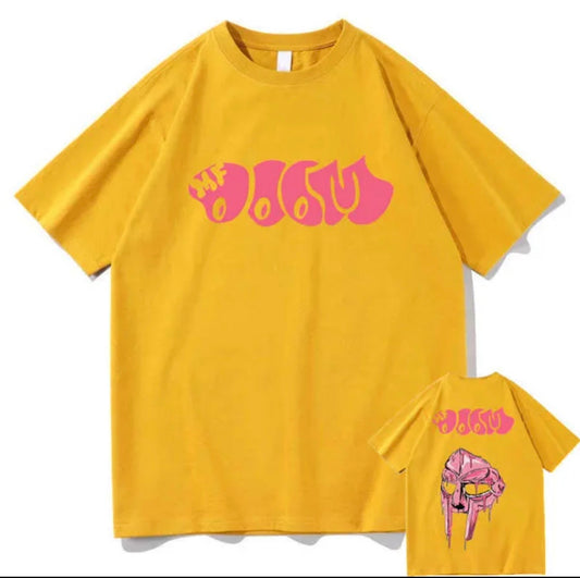 MF DOOM 100% Cotton Mustard Chest & Back Logo Tee Size Large