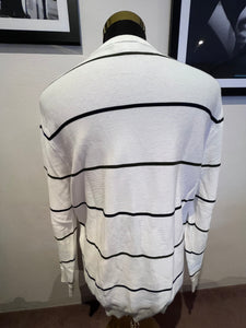 Lacoste 100% Cotton White Green Stripe Sweater Size XXL fits XL to XXL