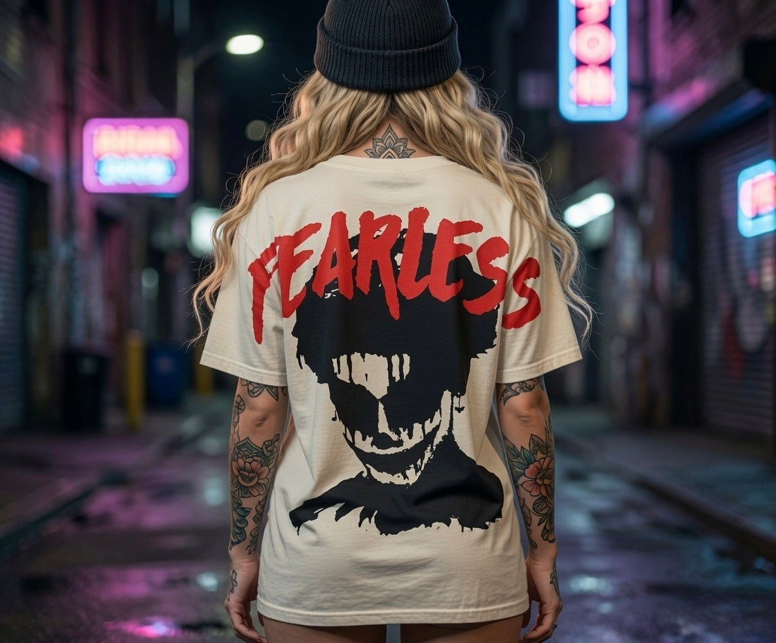 Fearless 100% Cotton Men’s Ivory Logo Cream Harajuku Tokyo Style Tee