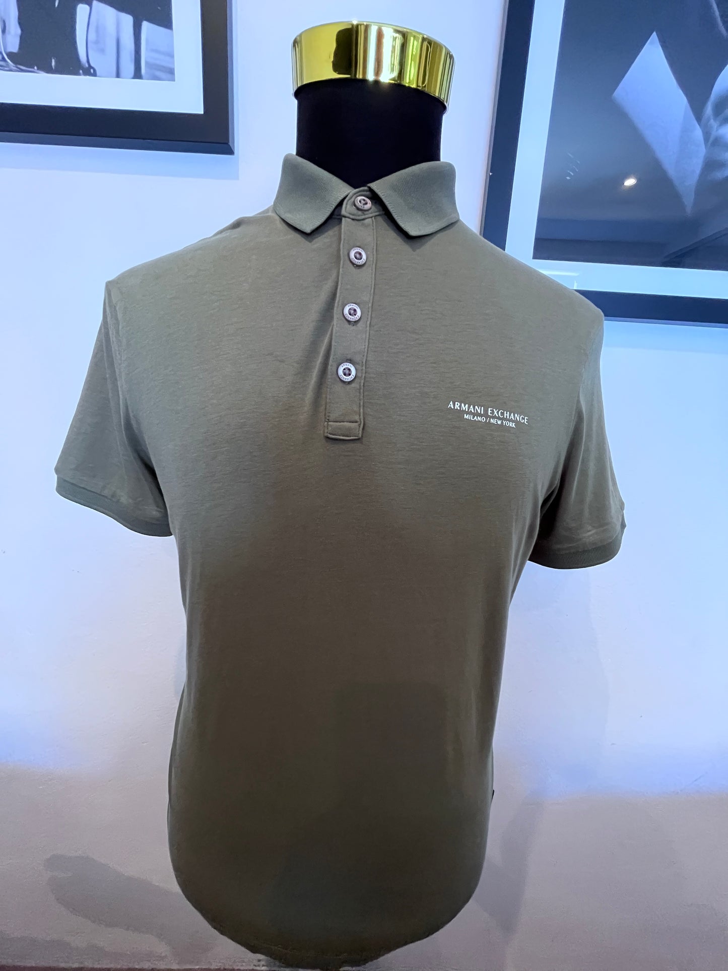 Armani Armani Exchange 100% Cotton Khaki Polo Size Medium Logo Chest Print