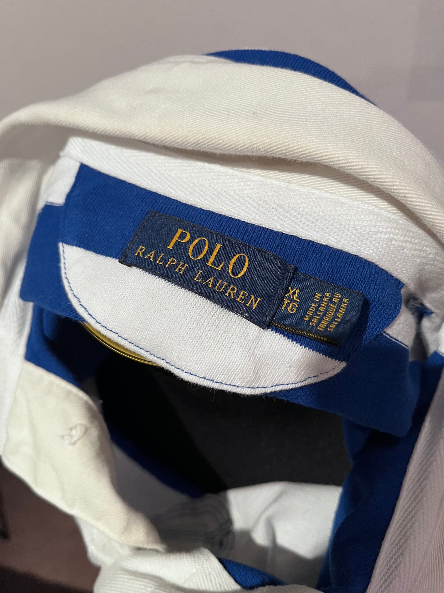 Ralph Lauren Rugby Polo Shirt 100% Cotton Size XL Blue White Stripe