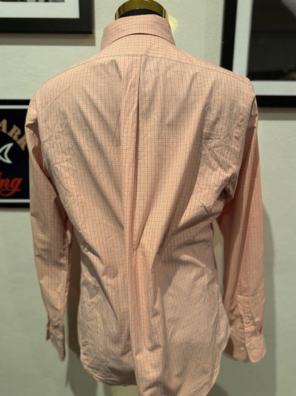 Ralph Lauren 100% Cotton Salmon Pink Check Shirt Size Large Custom Fit