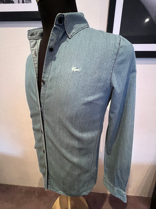 Lacoste 100% Cotton Blue Denim Shirt Size 36 Small Slim Fit