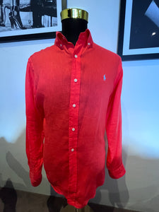 Ralph Lauren 100% Cotton Linen Red Shirt Size Large Classic Fit