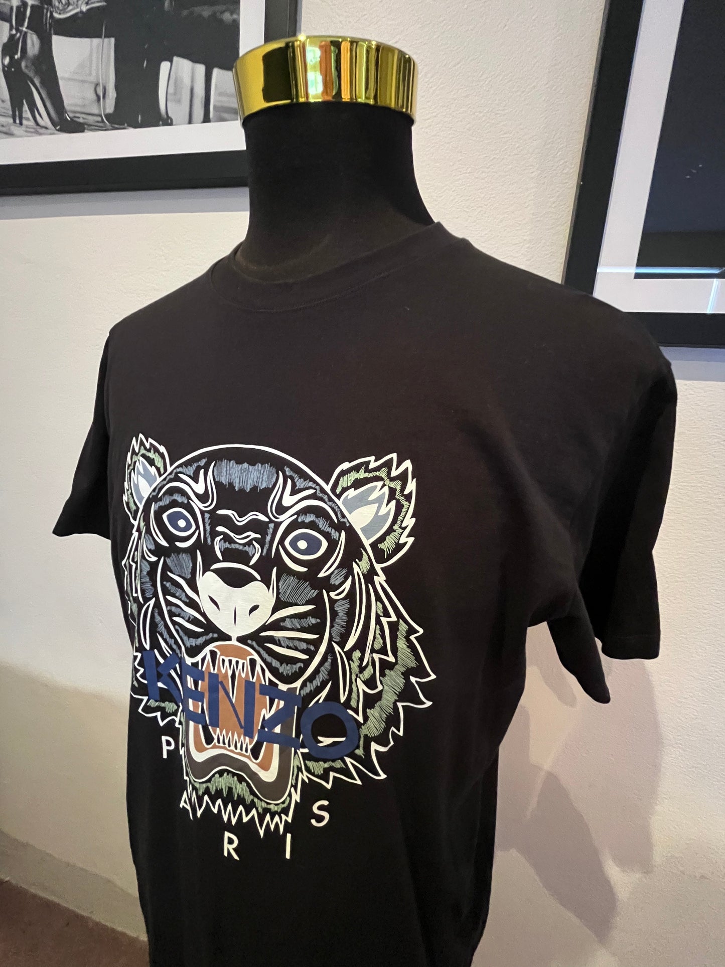 Kenzo 100% Cotton Black Logo Print Tee Size XL Regular Fit