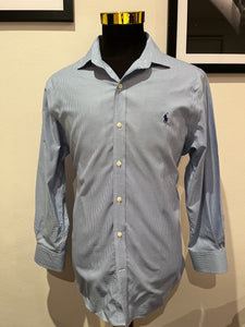 Ralph Lauren 100% Stretch Cotton Slim Fit Blue Check Shirt Size Large