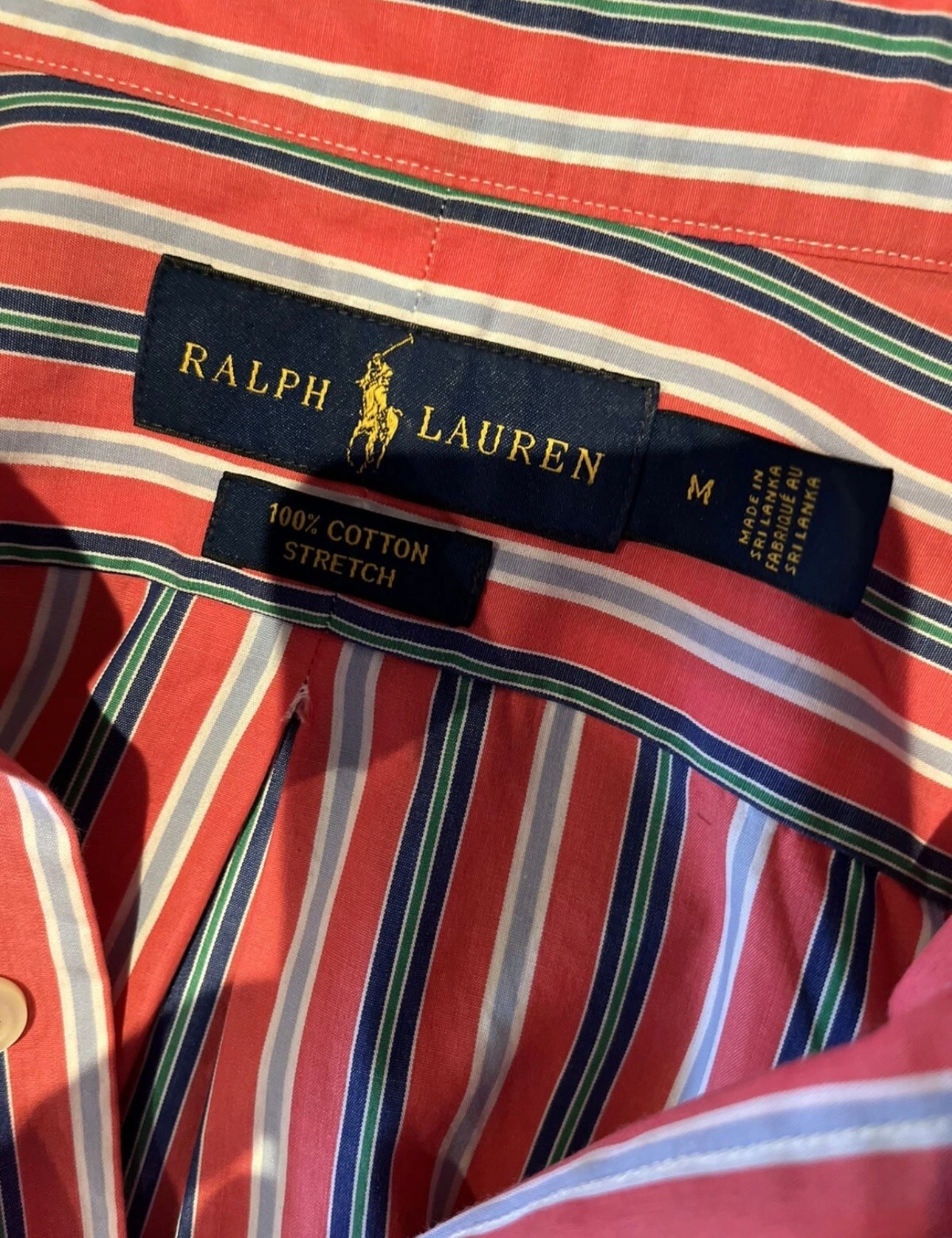Ralph Lauren 100% Cotton Red Blue Stripe Shirt Size Medium Classic Fit
