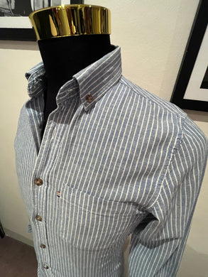 The Academy Brand 100% Cotton Blue White Stripe Shirt Size XS Slim Fit