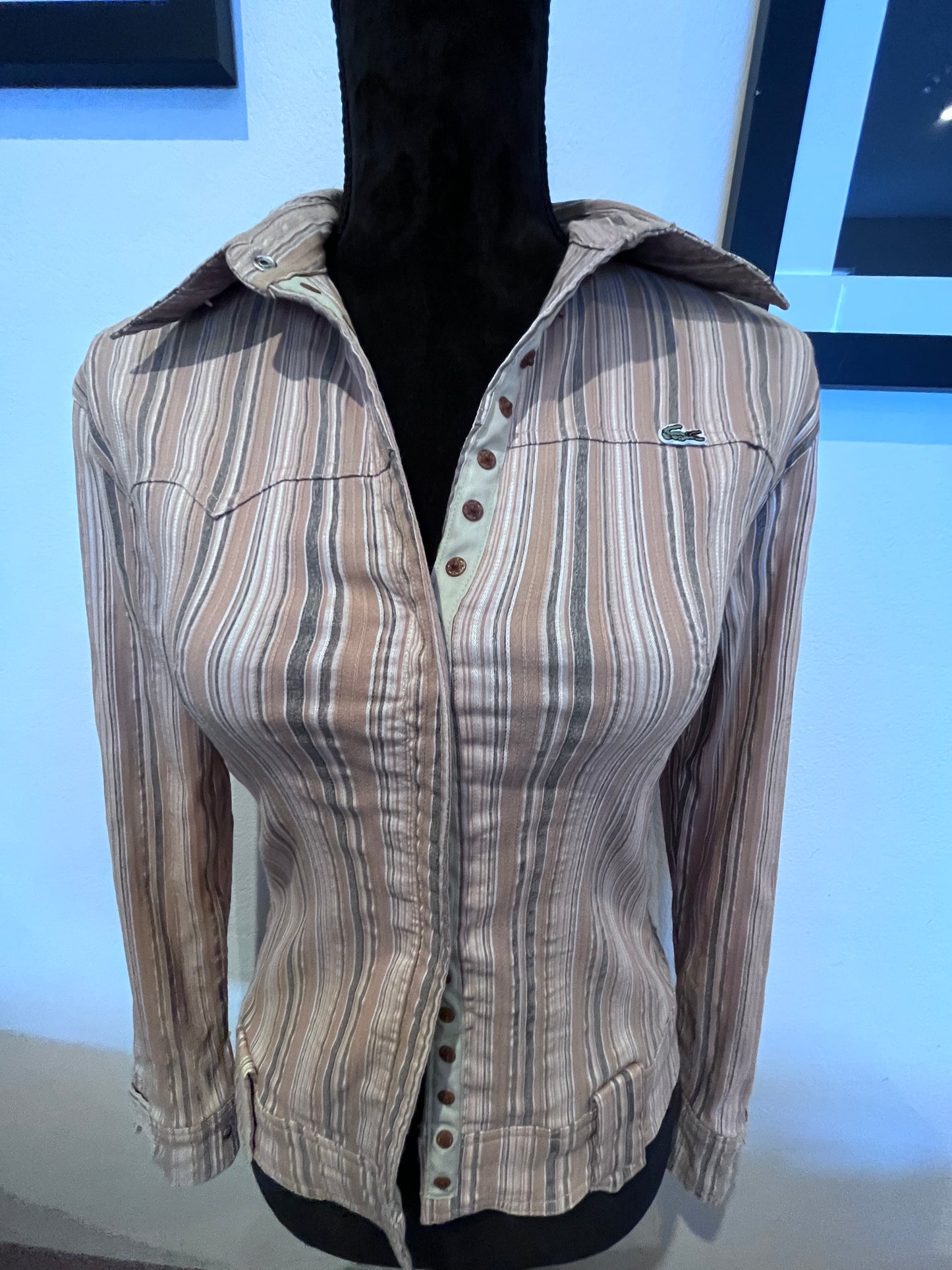 Lacoste 100% Cotton Women’s Brown Stripe Shirt Size Small