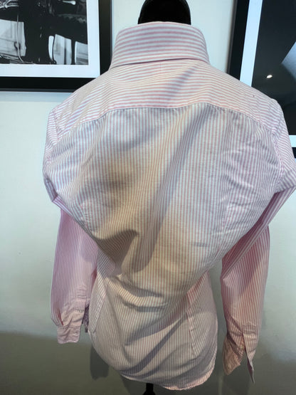 Ralph Lauren Women’s 100% Cotton Pink White Stripe Shirt Slim Fit Size 8