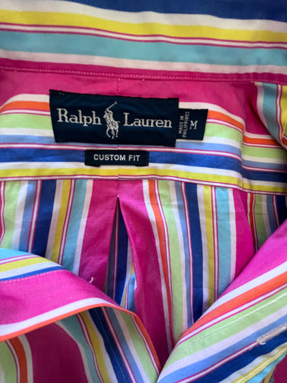 Ralph Lauren 100% Cotton Shirt Multi Colour Stripe Size Medium