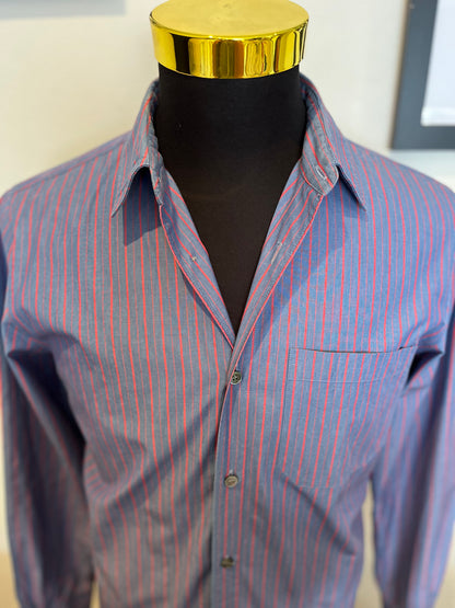 A.P.C. APC 100% Cotton Blue Red Stripe Shirt Size Large Chest Pocket