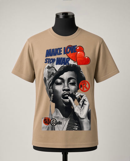 Street & Juice ‘Make Love Stop War’ 100% Heavyweight Cotton Beige Tee